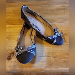 Dressbarn womens brown python detail rounded toe ballet flats 7W